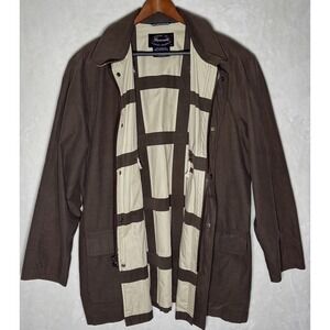 Faconnable Mens Large Brown Cotton Field Jacket Check Lined France